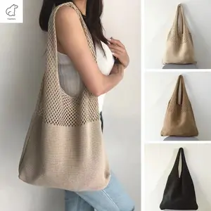 Knitted Tote Bag / Tas Kasual Casual/ Tas Korea Rajut Besar Pantai / Tas Wanita Solid Casual Bag