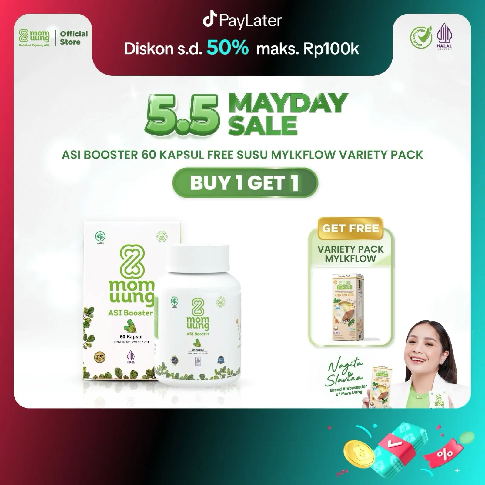 [MAYDAY SALE] BUY 1 GET 1 Mom Uung ASI Booster 60 Kapsul FREE Susu Mylkflow Variety Pack - Pelancar ASI dengan Daun Kelor, Ikan Gabus, Daun Katuk - Halal & Bpom