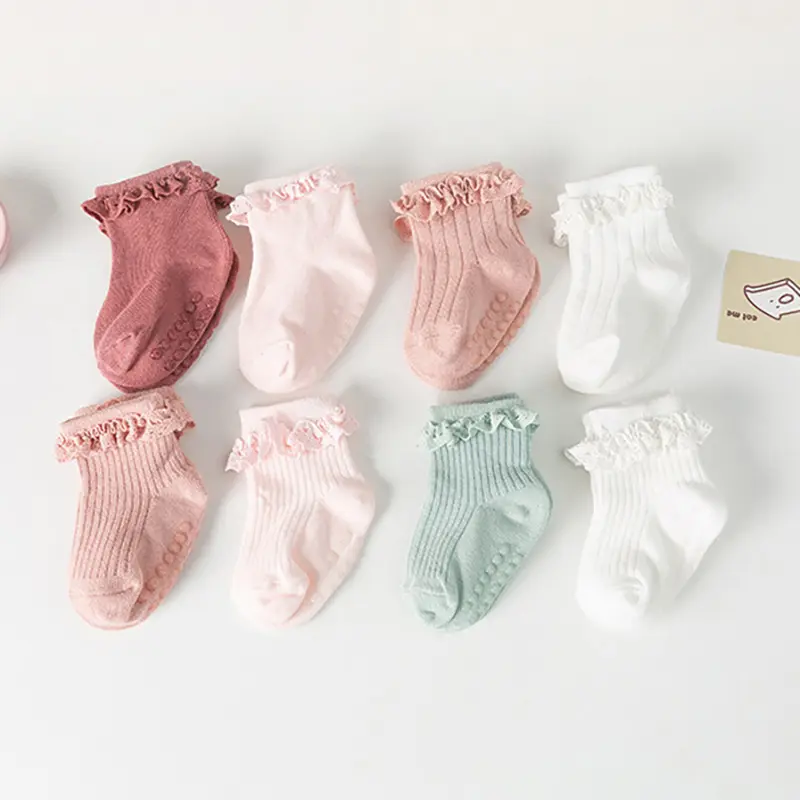 Cute Lace Ruffle Baby Socks Anti-slip Soft Cotton Infant Girls Floor Socks Breathable Comfortable Toddler Kids Socks
