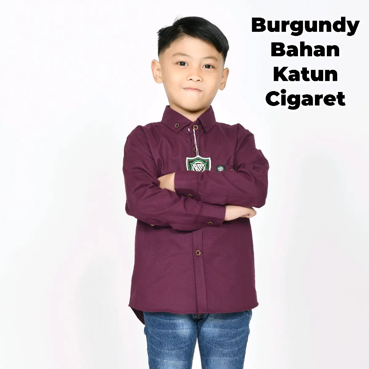 Burgundy / Ungu Tua Kemeja Polos Anak Laki Laki Usia 3 - 13 Tahun Lengan Panjang Bahan Katun Cigaret Premium Fashion Baju
