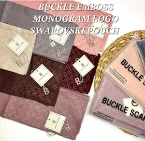 BUCKLE SCARVES EMBOSS EMBOSSED MONOGRAM POUCH METAL LOGO LC Hijab Segi Empat 110 x110