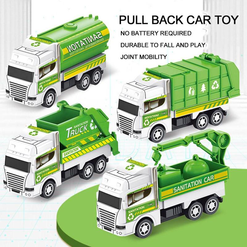 Product Introduction of Pull Back Car Toy Kids Toy Car Inertia Sanitation Truck Models Pull Back Engineering Vehicle Boys Toys For Children Gift 7*5*3cm 37