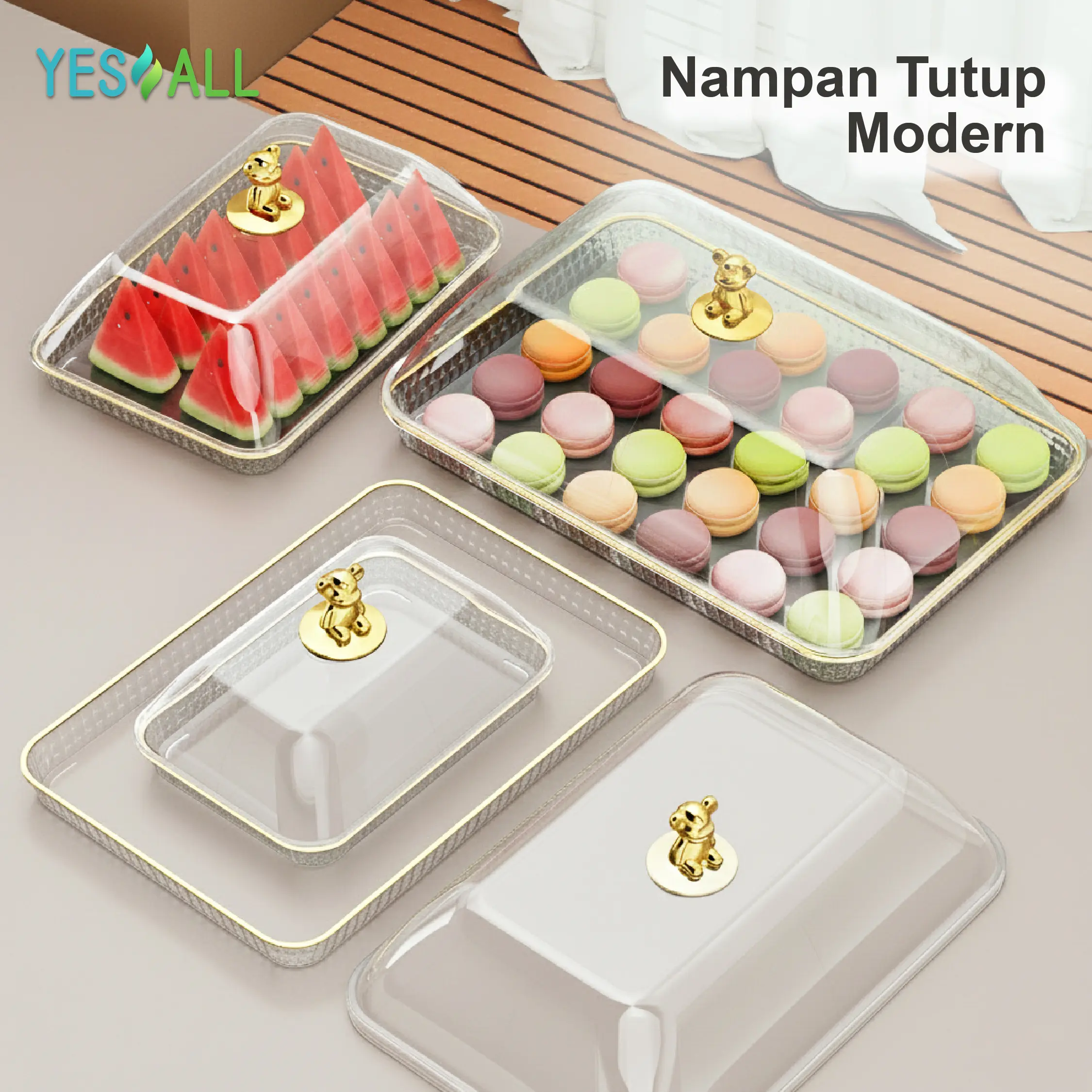 YESALL Tudung Saji Transparan Mewah / Nampan Aesthetic Dengan Tutup / Tray Makanan Premium
