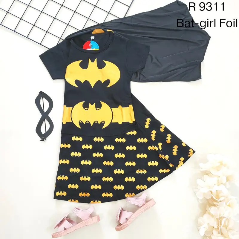 Kostum Anak Cewek Bat Girl baju superhero perempuan batgirl dress pendek 3