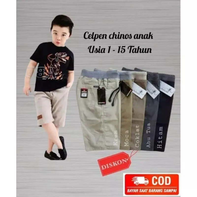 ( PAKET 4 PCS ) Celana chinos pendek anak laki laki perempuan 1-13 tahun Hitam Laki-Laki 0