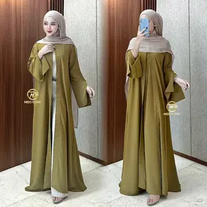 Abaya Outer Jameela One Set Outer Plus Inner Tanpa Lengan Maxi Dress Bahan Anti UV Abaya Outer Gamis Payet Wanita Muslimah Lebaran Gamis Hitam