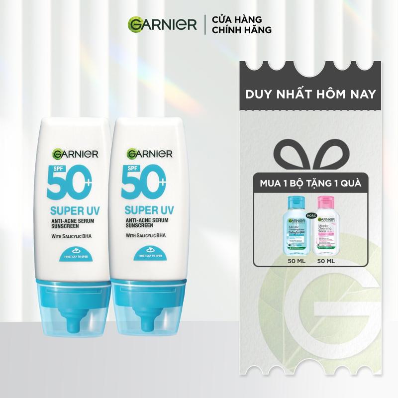  Bộ 2 Kem Chống Nắng Phổ Rộng  & Hỗ Trợ Giảm Mụn SPF 50+PA++++ Garnier Super Uv Anti-Acne Serum Sunscreen 30mlX2 