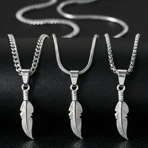 Kalung Titanium Pria Model Liontin Bulu Terbaru Anti Luntur & Karat Cocok Sebagai Kalung atau Bracelet Aksesori Modern Stylish