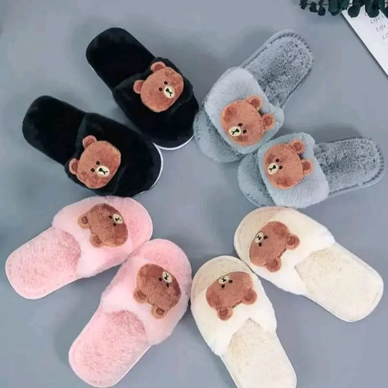 Sandal rumah kokop bulu korea wanita boneka bears