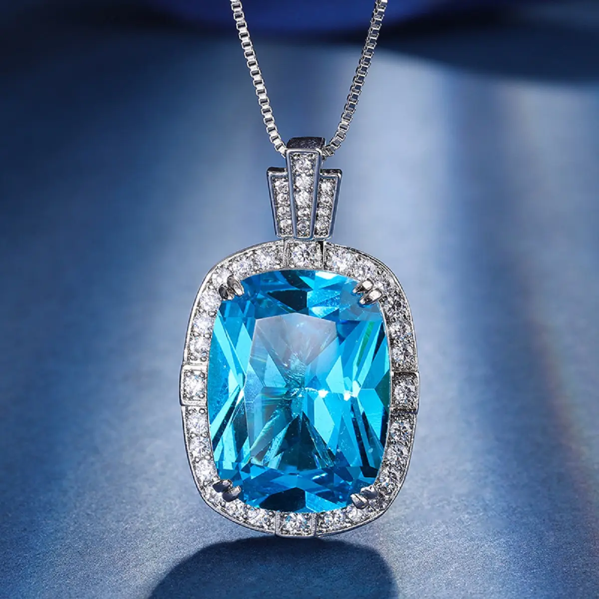 Lux Co.Aquamarine Square Necklace and Earrings Set.