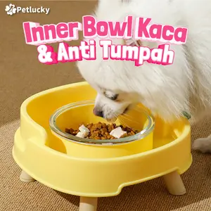 PetLucky Pet Bowl Tempat Makan Anti Tumpah Semut Berantakan Feeder Mangkok Kaca Kucing Anjing Hewan