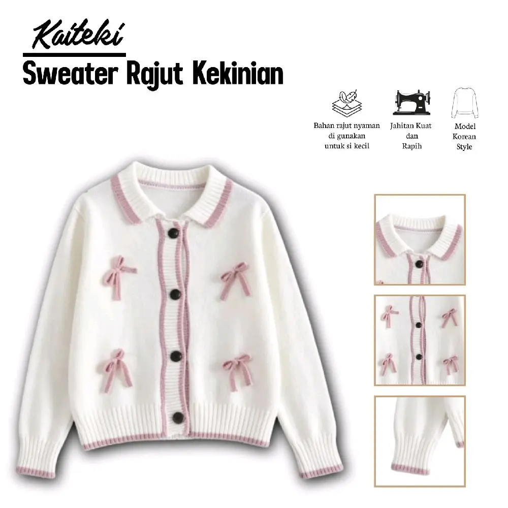 Kaiteki.id -Picaa Sweater rajut pita anak perempuan cardigan rajut pita anak usia 5-12 tahun