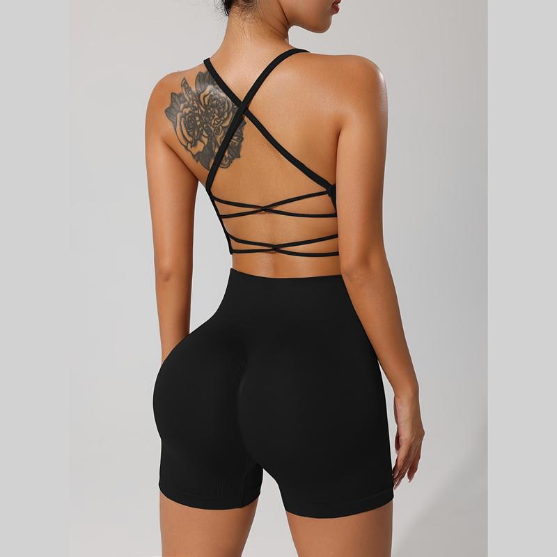 Bộ Đồ Tập Yoga, Hai Mảnh, Dành Cho Nữ, Nhanh Khô, Thiết Kế Chéo Lưng, Áo Ngực Thể Thao, Cạp Cao, Bó Eo, Quần Đùi Tập Yoga Mông Bong Bóng, Thích Hợp Cho Các Hoạt Động Thể Thao