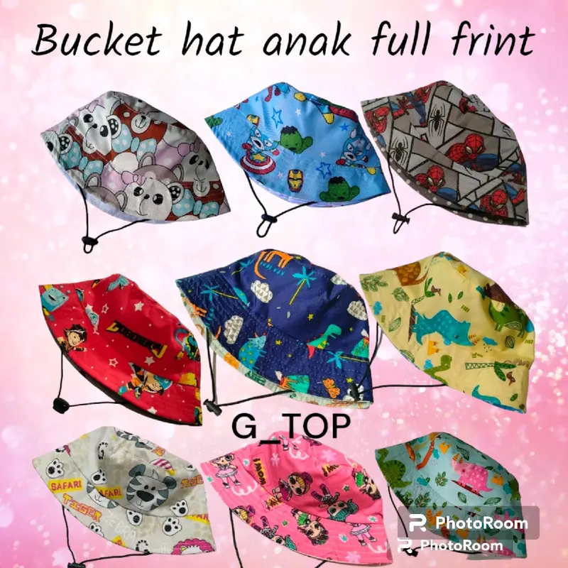 Topi Bucket Hat Anak full Print bolak balik Fashion 0