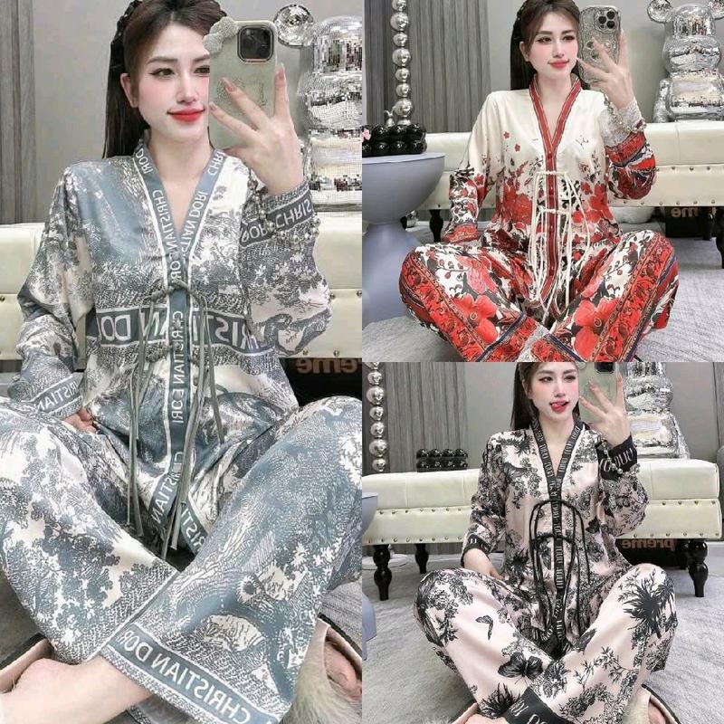 (BIGSIZE 80_140KG) Mẫu mới về Set đồ bộ pyjama tay dài tiểu thư nut thắc lụa xước phối ren tơ nhiều màu xinh
