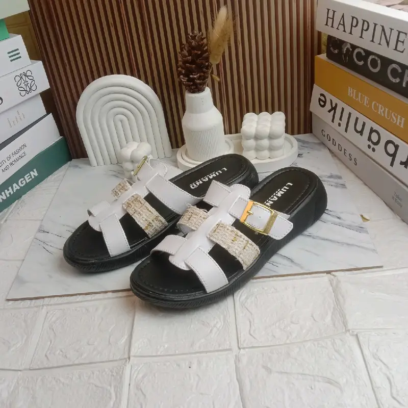 Sandal Wanita.Sandal Wedges,Sandal Kekinian~Sandal Style sepatu kodok korean style antiselip wedges Karet Hitam Putih Sendal sandal  jepit 0