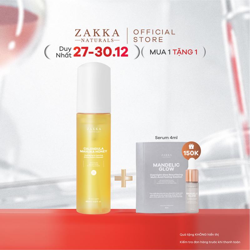 Sữa Rửa Mặt Hoa Cúc Giúp Làm Sạch Dịu Nhẹ Dưỡng Ẩm Calendula Manuka Honey Hydrating & Calming Amino Foam Zakka Naturals 185ml