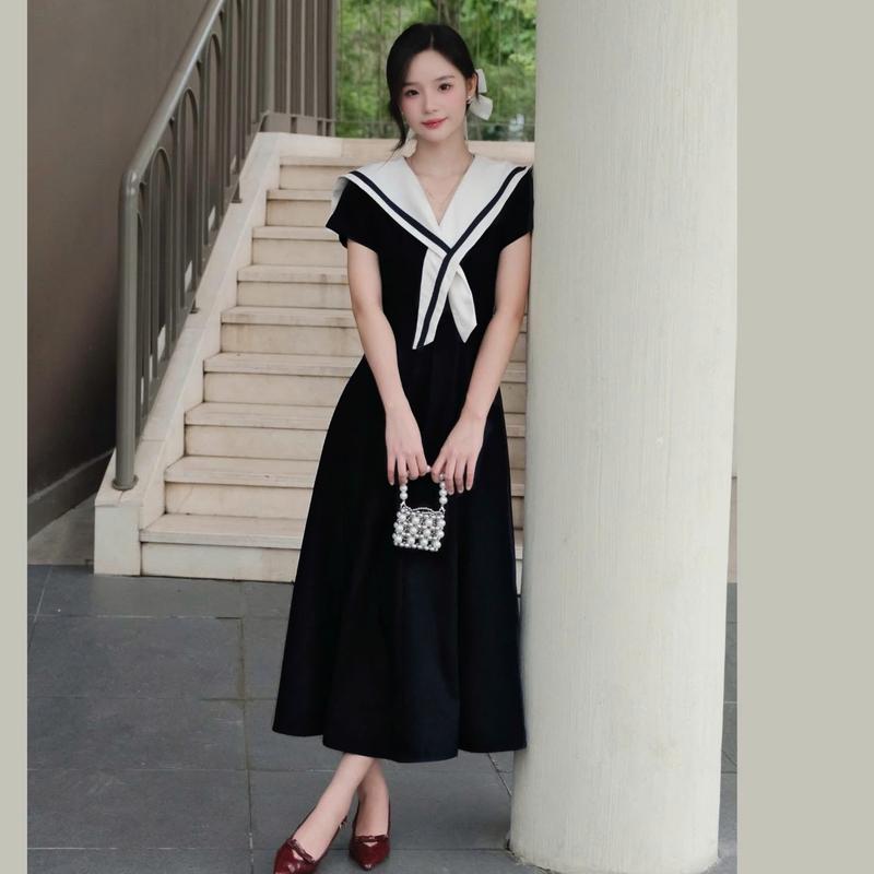 Đầm Váy Thiết Kế Cổ Thủy Thủ Phối Viền Đen Thời Trang Nữ