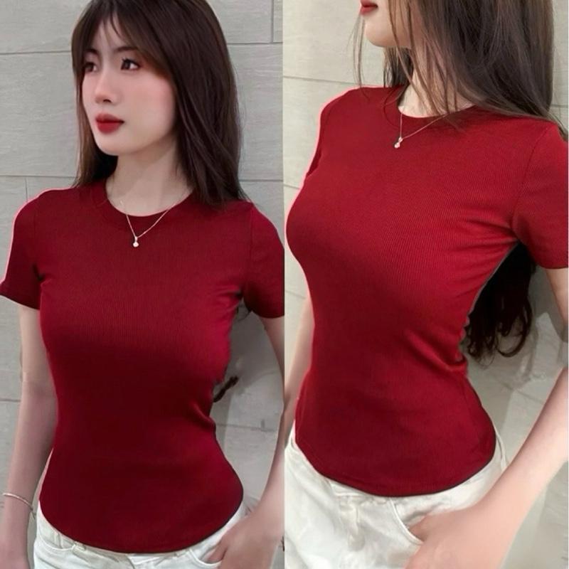 Áo Thun Cổ Tròn Chất Thun Tăm, Áo thun nữ form ôm Babytee ,Áo thun body thắt eo A01- Combo