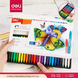 Deli Krayon Sekolah 24 Warna Cerah Bentuk segitiga ergonomis tidak beracun EC20020 stationery
