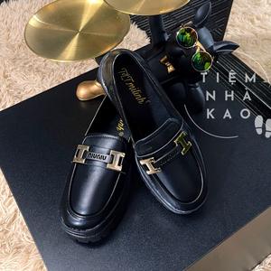 Giày lười da nữ, giày đốc nữ oxford đế cao 5cm màu đen loại I da lì - Tiệm của KAO
