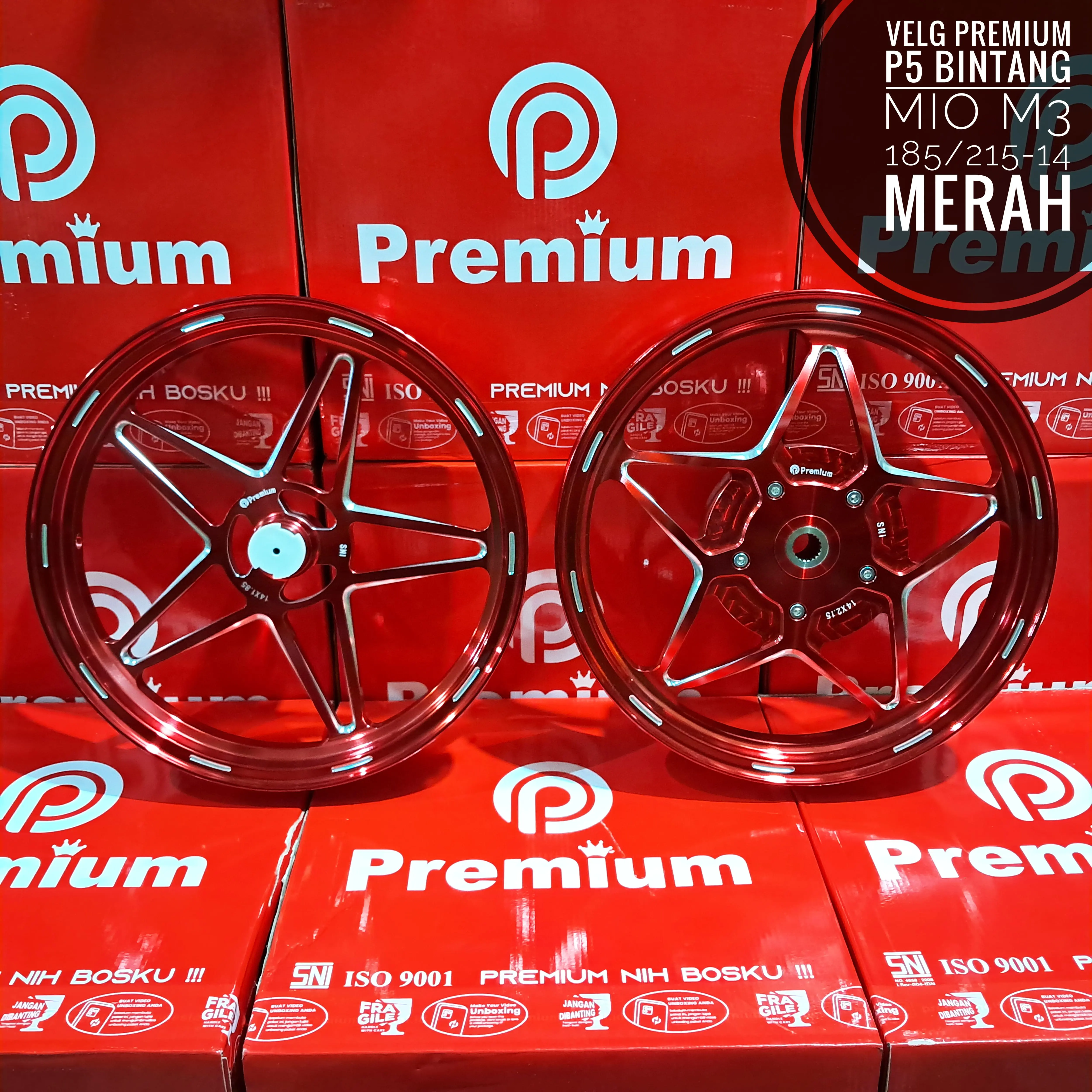 Velg Premium Palang 5 Bintang MioM3/MioZ/Mio Gear 125/Soul Gt 125/ Fino 125/Xride 125/Xeon 125 185/215x14 Orange/Merah/Hitam/Biru/Crom