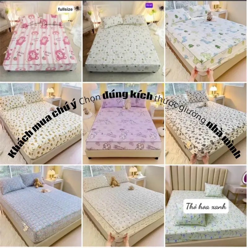 (3 món) BỘ GA GỐI COTONG ĐŨI XƠ ĐẬU LÀNH trần bông thoáng khí (cao 5cm-10cm)