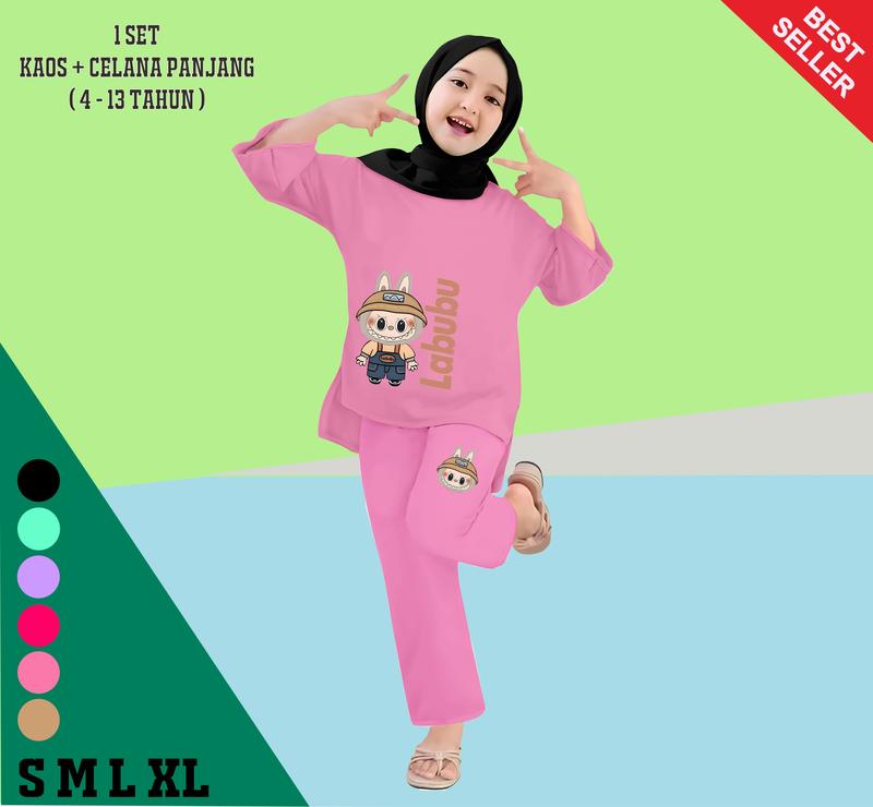 Setelan Kaos Anak Perempuan Celana Panjang Labubu Fashion untuk Usia 4-13 Tahun Baju 1