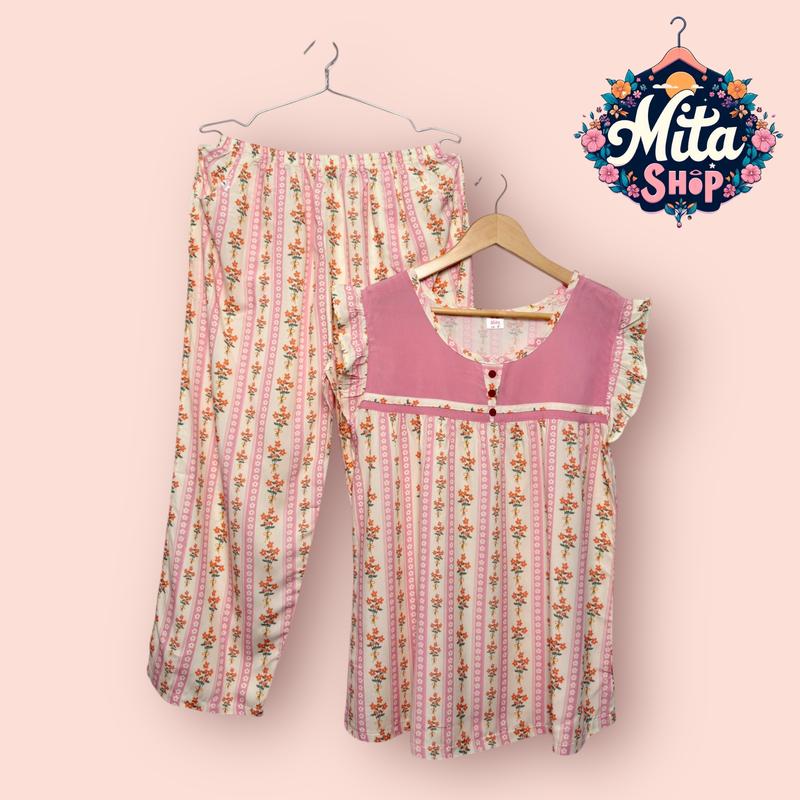  Đồ Bộ Nữ Mặc Nhà Quần 9 Tấc Tay Cánh Tiên Phối Màu - Chất vải Tole 2 Da Mềm Mịn Thoáng Mát - Big Size 49-90 kg - Thoải Mái Thanh Lịch suốt cả ngày | Quần Áo Nữ Women 