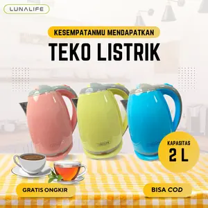 [12.12 SALE] LUNALIFE Teko listrik LK502 Kapasitas 2L Pemanas Air 3 Warna Elektrik Kettle 500 Watt Daya Rendah