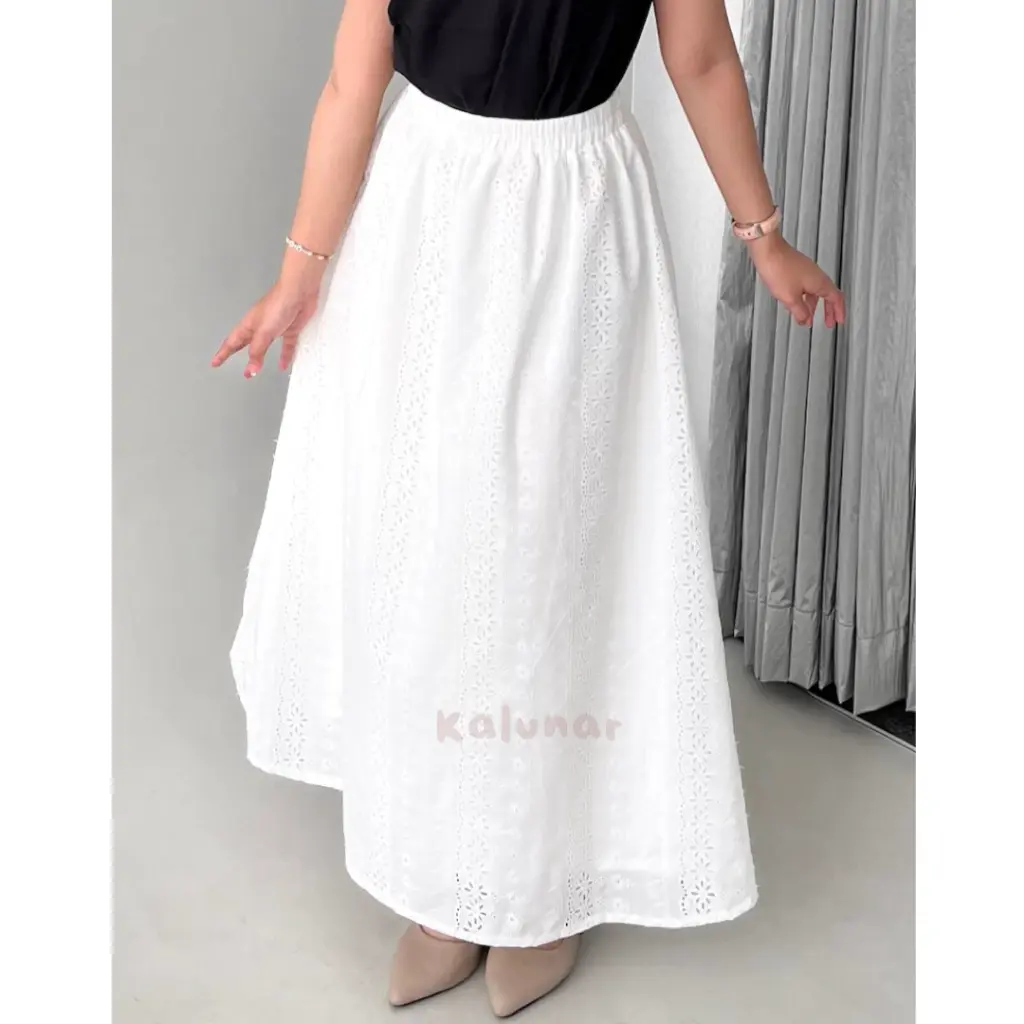 [NEW LAUNCH] KALUNAR - Yuki Skirt (Rok Putih Katun Bordir Wanita)