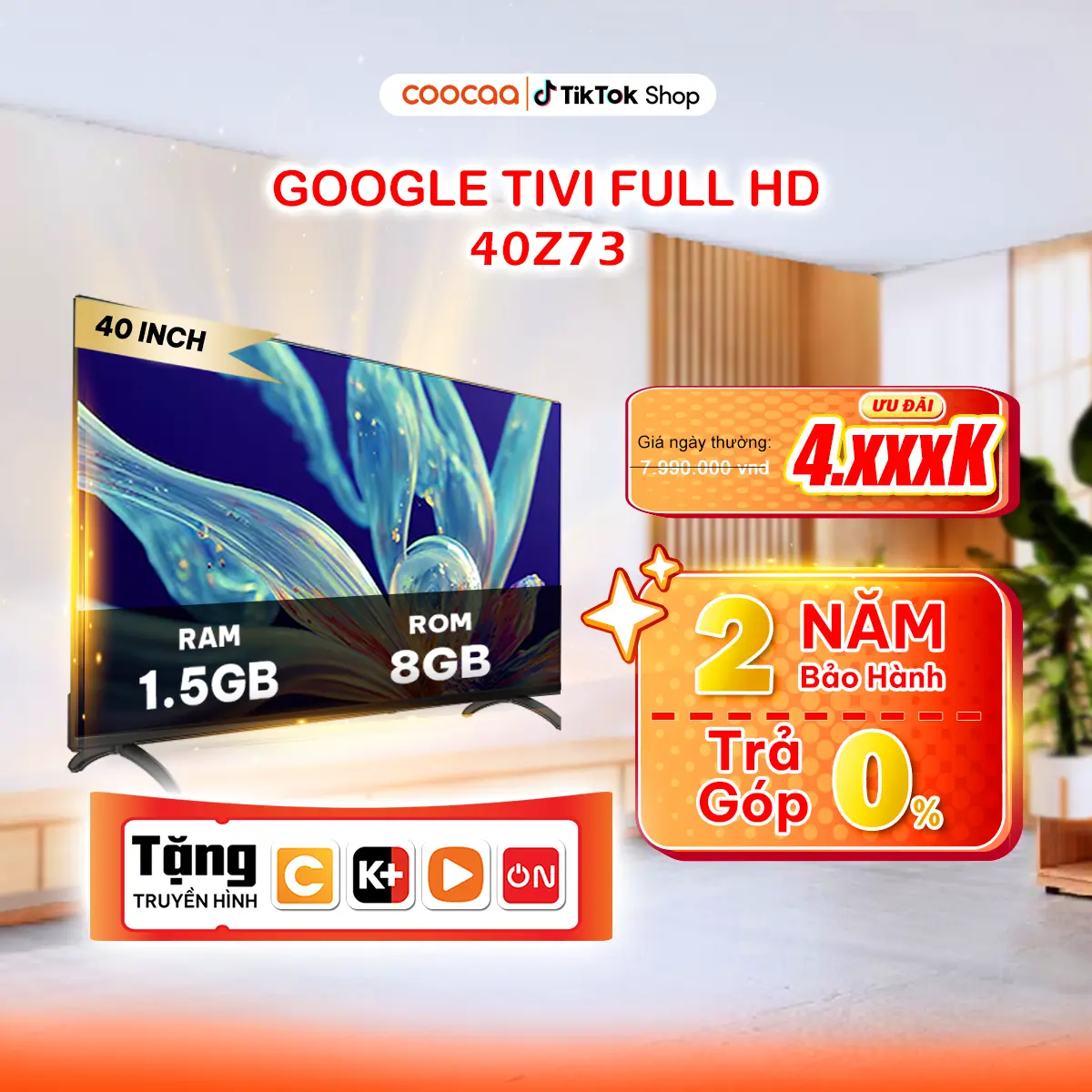 【DEAL CHÍNH HÃNG】Coocaa Google Tivi 40Z73 40 Inch - Độ Phân Giải Full HD - Bảo Hành 2 Năm - Remote Điều Khiển Giọng Nói – Bluetooth - Kho Tàng Ứng Dụng  - Kết Nối Wifi  - Âm Thanh Dolby - Bảo Vệ Mắt - Xem Phim - Xem Bóng Đá tv coocaa