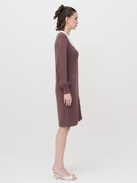Gambar ONYCHA - Lace-Knit Collared Rib-Knit Dress In Dark Mauve - All Size dari Onycha Kota Bandung 4 Tokopedia