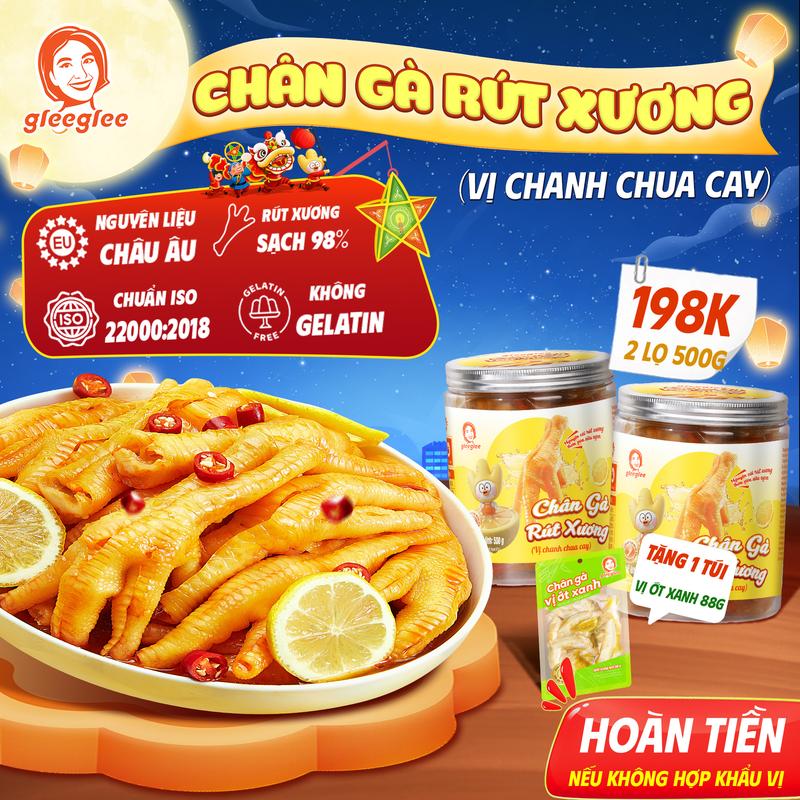 [Tặng O] Chân Gà Rút Xương Gleeglee VỊ CHANH CHUA CAY, Dai Giòn  Chua Cay Hấp Dẫn, Đóng Gói Tiện Lợi LỌ 500g