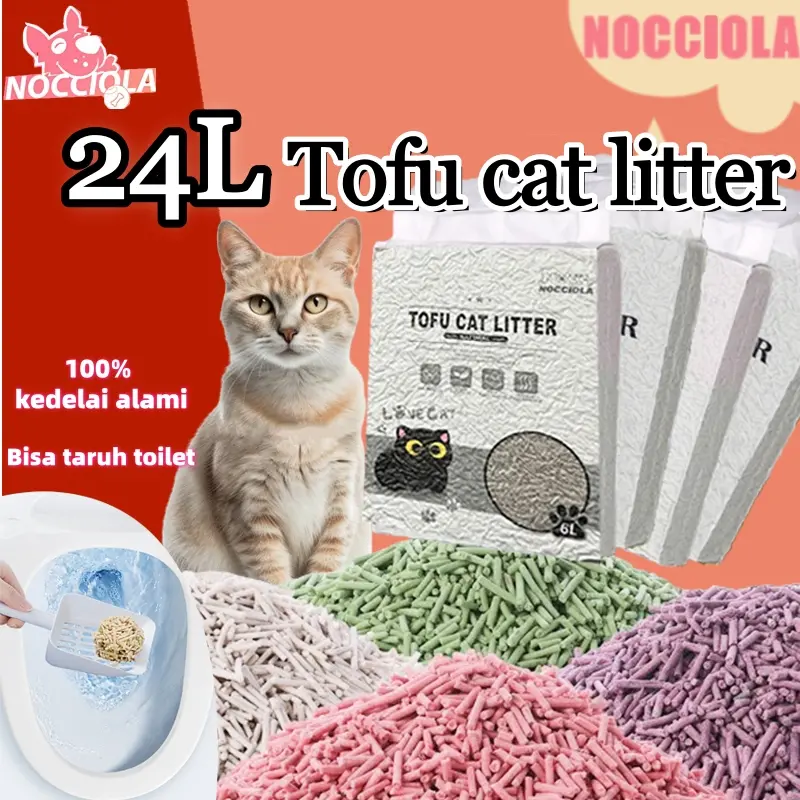 4PC/24L pasir kucing Tofu, penghilang bau yang kuat, penyerapan air yang cepat, ramah lingkungan, toilet yang dapat disiram, tersedia 5 aroma