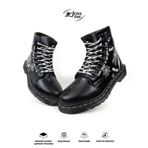 Mr.Jonsrawk Original Sepatu Boots Pria Casual 8 Hole Sepatu High Boots Pria Wanita Bermotif Lestgo Tali Warna Putih