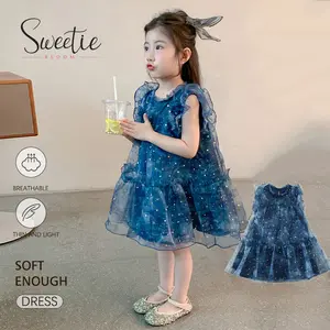 [Sweetie bloom]  2-11 tahun Gaun Putri Musim Panas Anak Perempuan, Gaya Baru 2025, Gaun Bayi dengan Lengan Terbang, Gaun Jaring Musim Panas yang Stylish dress  tutu