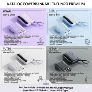 Powerbank 20000mAh Fast Charging Harga Murah dengan 4 Kabel Data Port USB TYPE-C LIGHTNING MICRO KABEL Pengisian Cepat 3.0 untuk Ponsel Iphone dan Android Charger