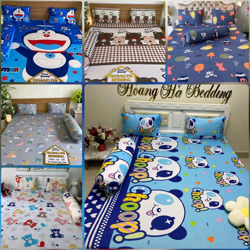 Bộ ga thun lạnh hàn quốc, mẫu HOẠT HÌNH cho bé xinh xắn chất có giãn, không xù lông