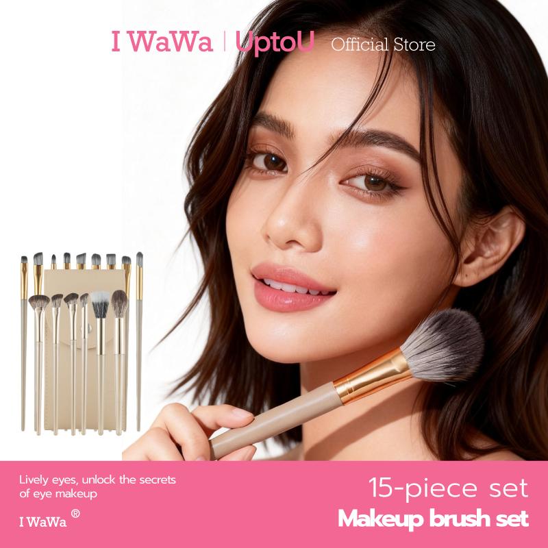  【I WaWa  Bộ cọ trang điểm 15 chiếc Lông cọ siêu mềm Mút nền bám lâu Trông tự nhiên Chất lượng cao Dành cho việc trang điểm hoàn hảo 