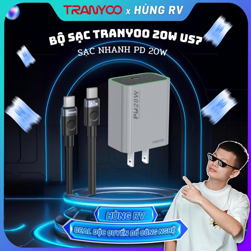 [TRANYOO X hung.rv] Củ Sạc Nhanh US7 PD20W Type-C Chính Hãng Tranyoo Cho Điện Thoại - Phone, Phụ Kiện Usb