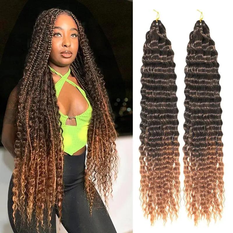 xoắn sóng sâu sợi tóc crochet Boho bộ lông trâu tổng hợp crochet tóc xoăn chăn…