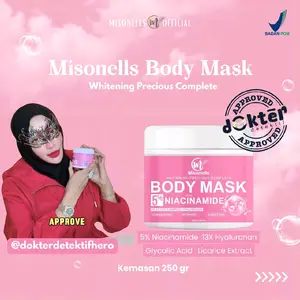 Misonells Body Mask Whitening with 5% Niacinamide & 13X Active Hyluronan uk 250gr Mencerahkan Tubuh