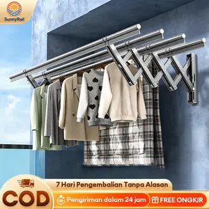 Rak Dinding Jemuran Lipat Dinding 200CM Jemuran Dinding 304 Dari Stainless Steel Jemuran Pakaian Dinding