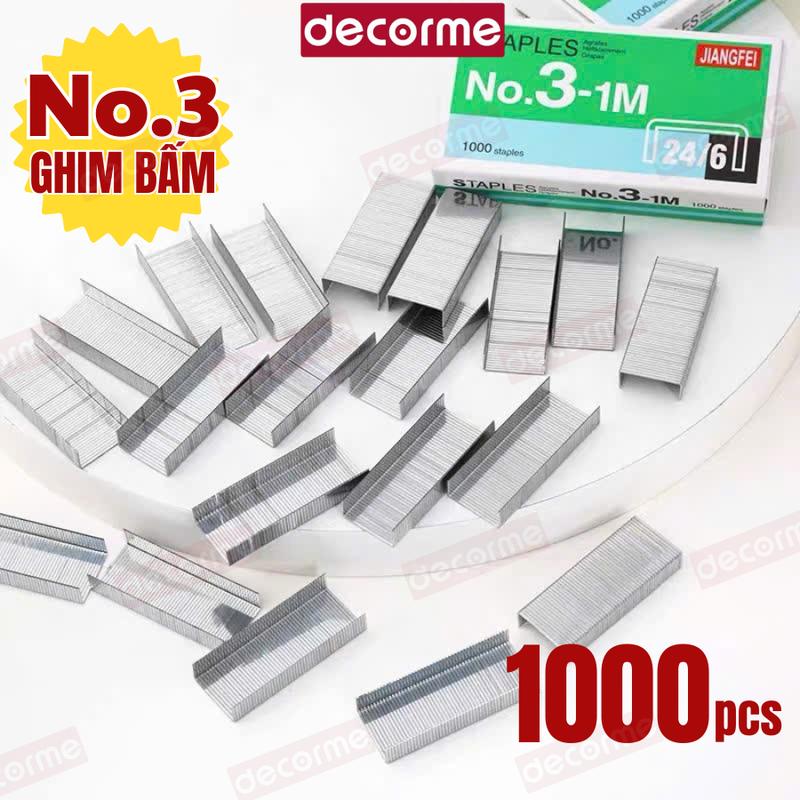  Hộp 1000 chiếc kim bấm đạn ghim bấm giấy No.3 Decorme Dụng cụ bấm ghim học sinh Văn phòng phẩm 