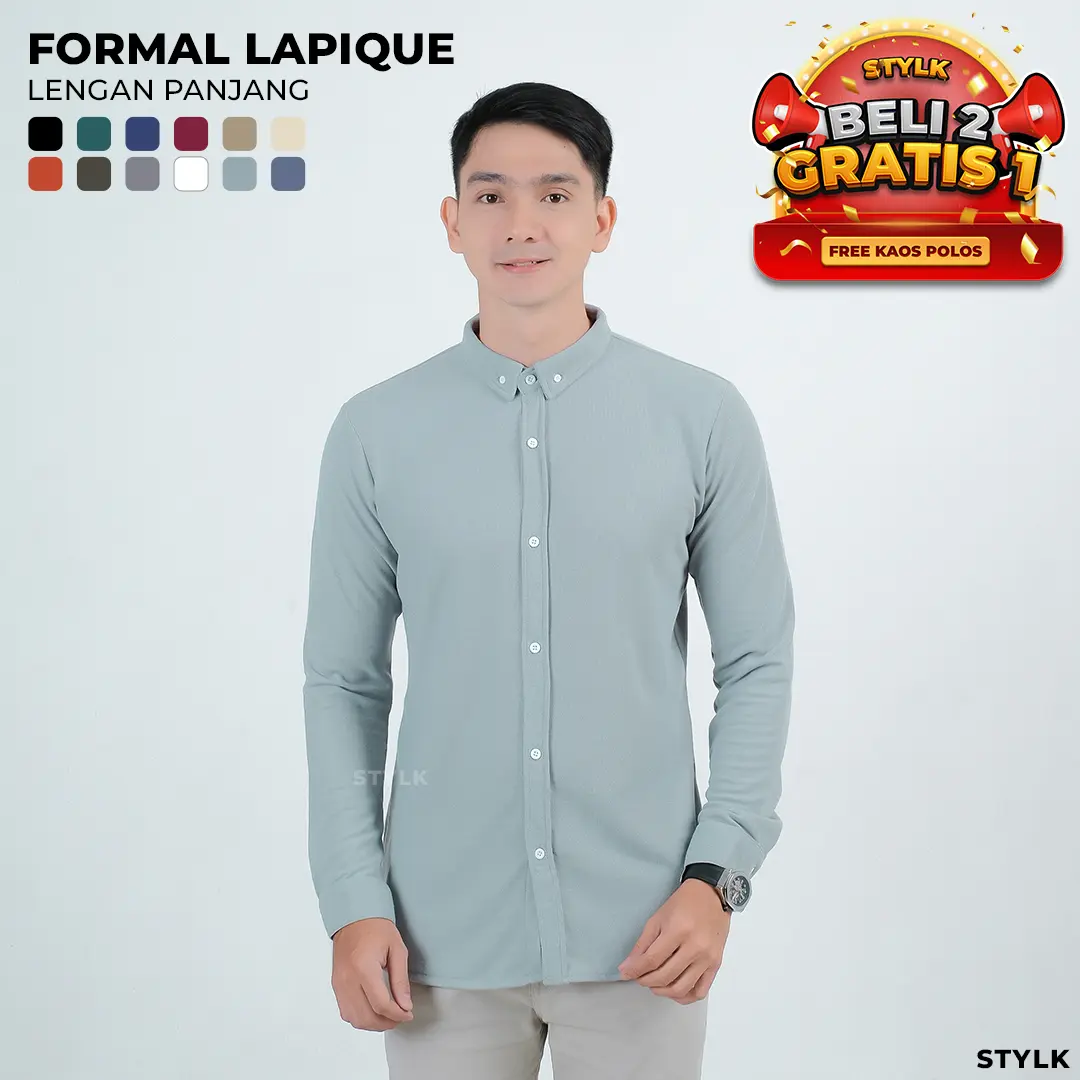 Stylelaki LAPIQUE - Kemeja Mint Pria Formal Lengan Panjang Slim Fit Anti Kusut Nyaman dan Lembut