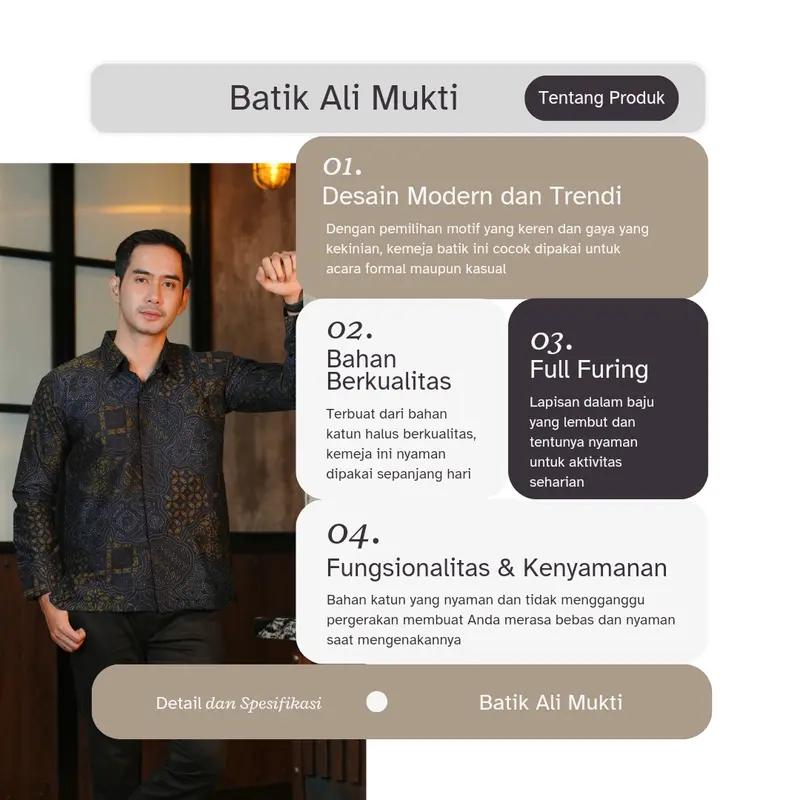 Batik Slimfit Pria Lengan Panjang Baju Kemeja Kondangan Anak Muda Katun Halus Furing Motif Wirabuana Denim 4
