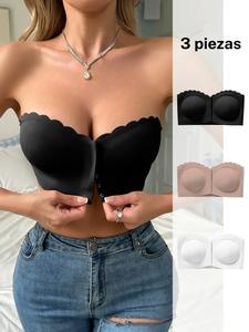 Brasier bandeau sin varillas para mujer con acabado festoneado y cierre de gancho y ojal al frente, cómodo y transpirable, sin costuras y sin tirantes, ideal para uso diario, top de lencería para todas las estaciones