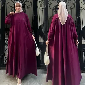 Vanilla dress gamis polo linen polos gamis rempel belakang muslim wanita Kancing