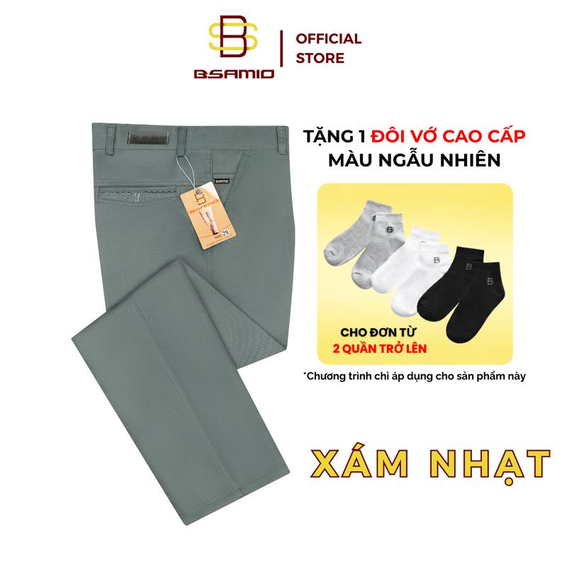 Quần Kaki Nam Trung Niên Dài BSAMIO Màu Xám Nhạt Ống Suông Vải Cotton 100% Chất Lượng Cao Size 34-38
